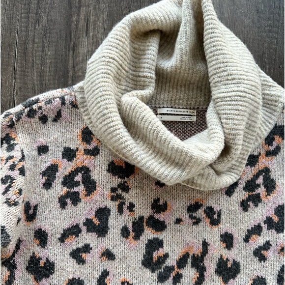 Anthropologie Emmy Cowl Neck wool blend leopard print tunic sweater - Picture 4 of 11